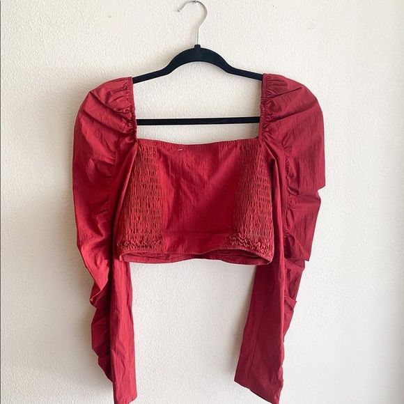 Zara red puff sleeve crop top - Picture 7 of 13